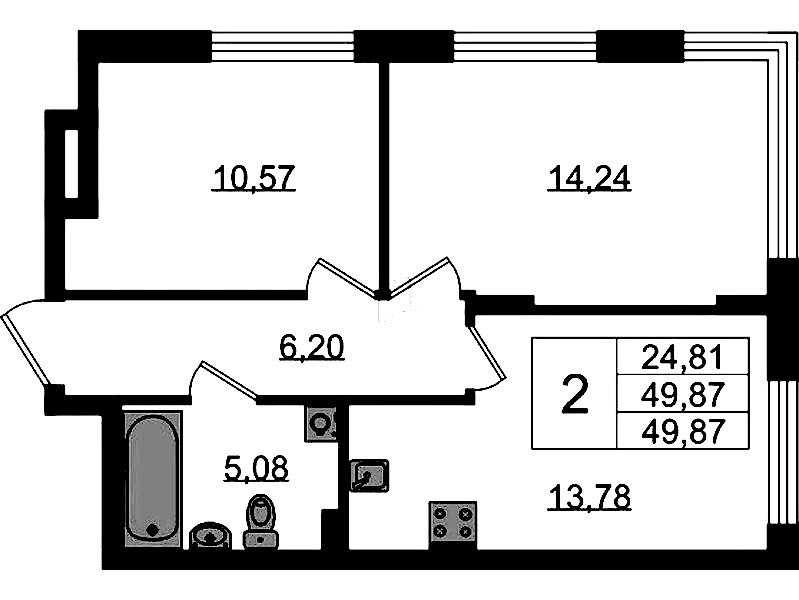 2-комнатная квартира 49.87 м², 1/11 эт., ЖК «VEREN NORT Сертолово»